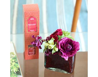 ローズアロマディフューザー＆ミニブーケ・フラワーベースセット・画像